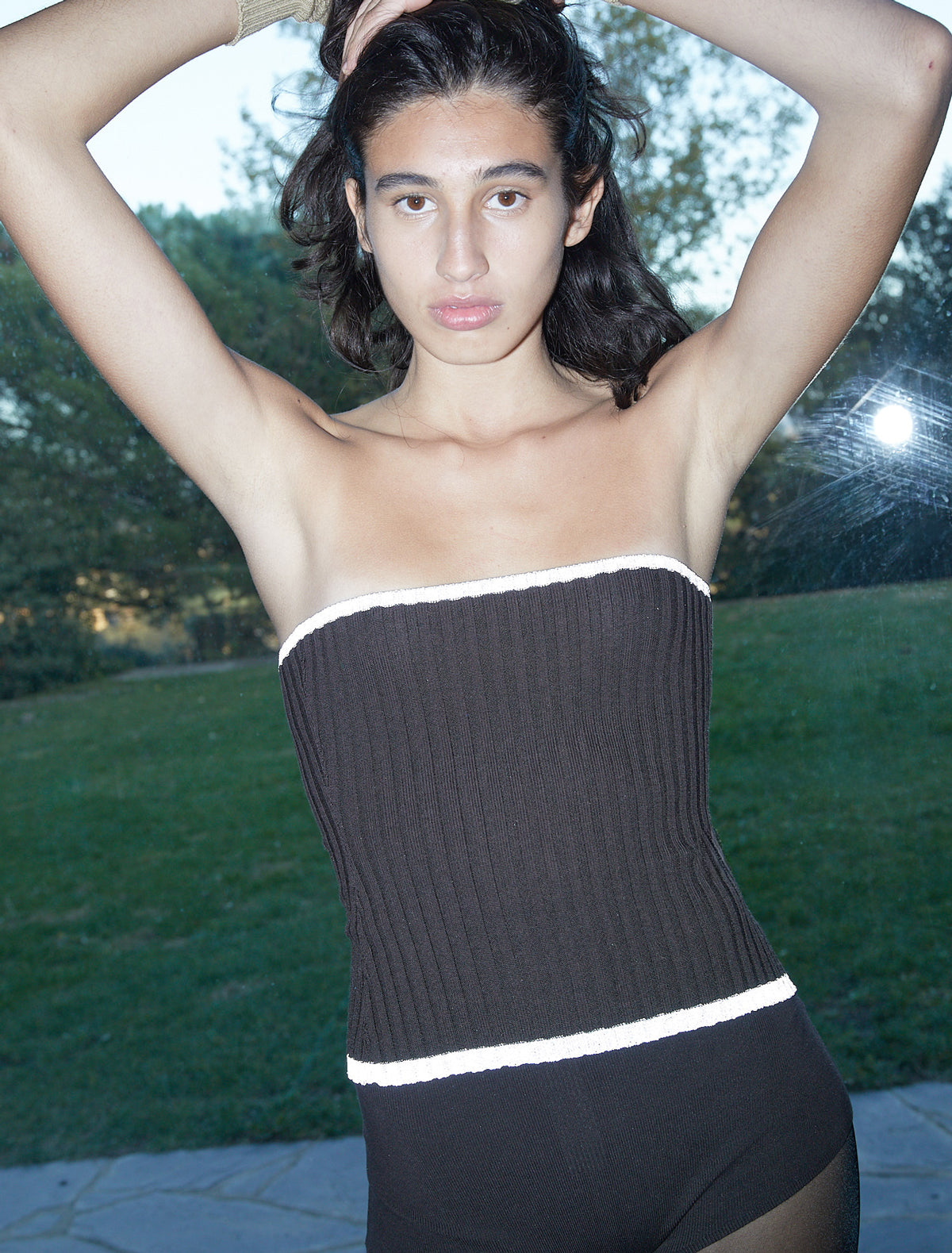 Juste ribbed knit bandeau top reflective thread