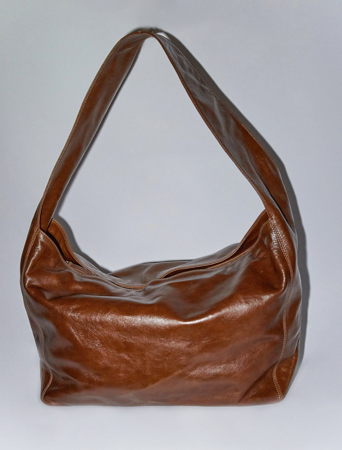 Lisa large leather bag wide handle brown