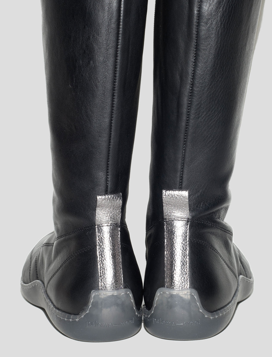 003km rubber sole high leg leather boots black