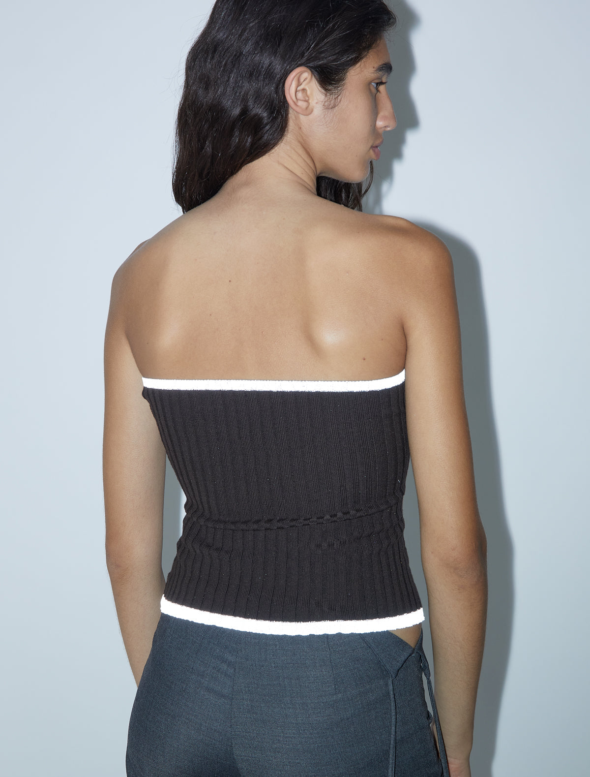 Juste ribbed knit bandeau top reflective thread