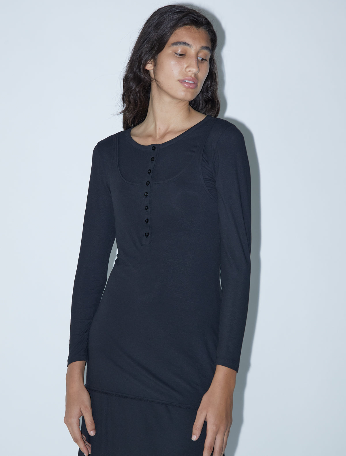 Fil long buttoned flared dress black