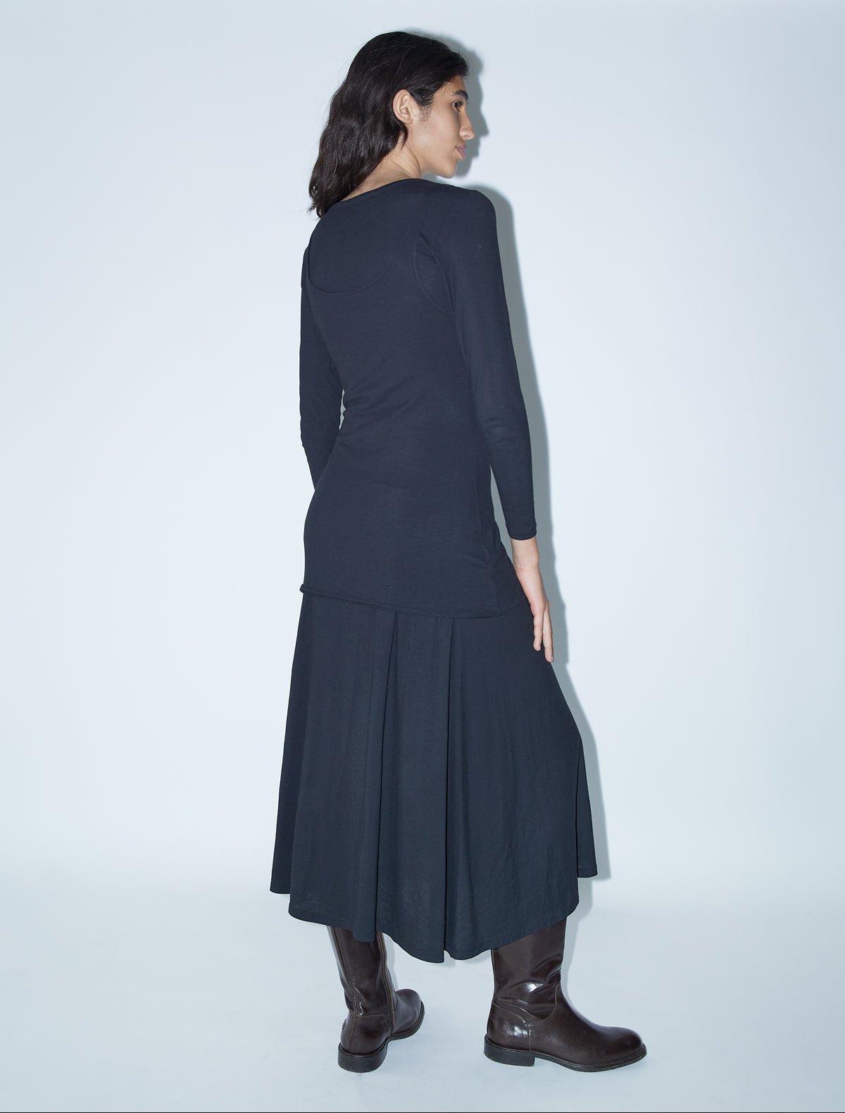 Fil long buttoned flared dress black