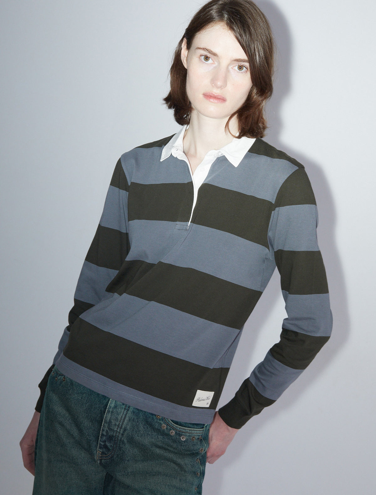 Susu striped rugby polo style shirt khaki