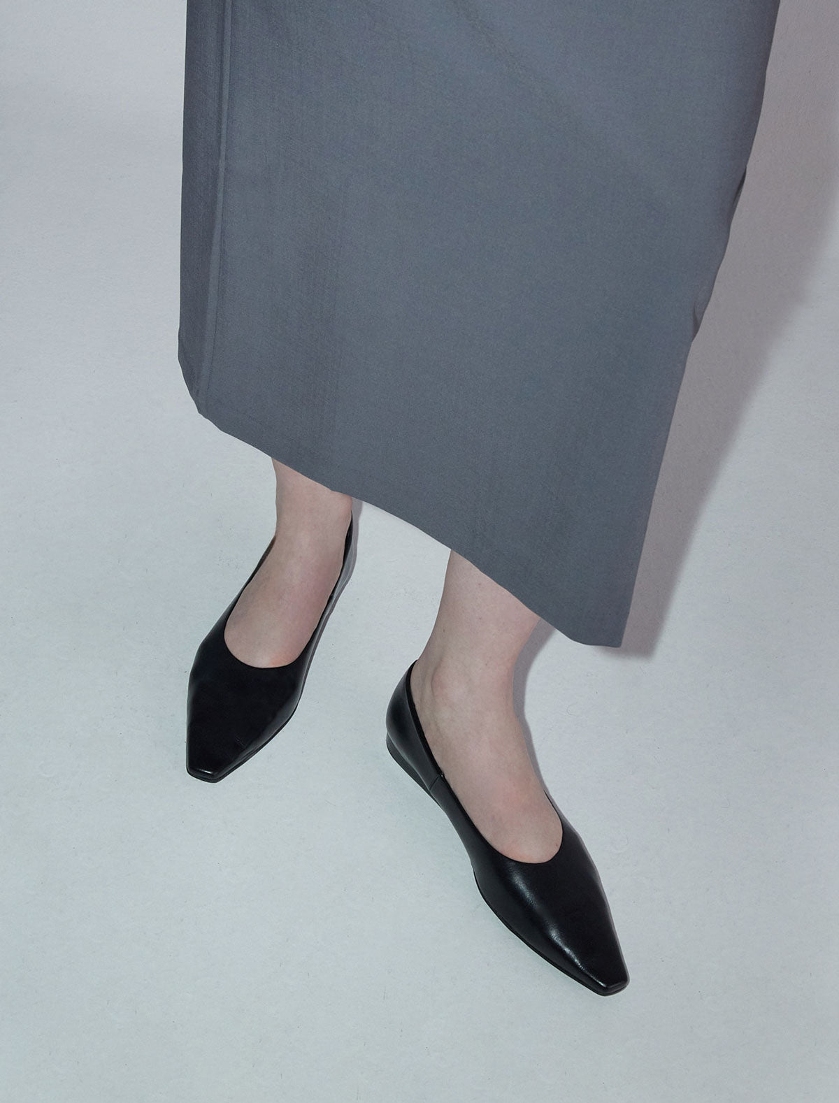 Luella rectangular toe shoes mini wedge heel black