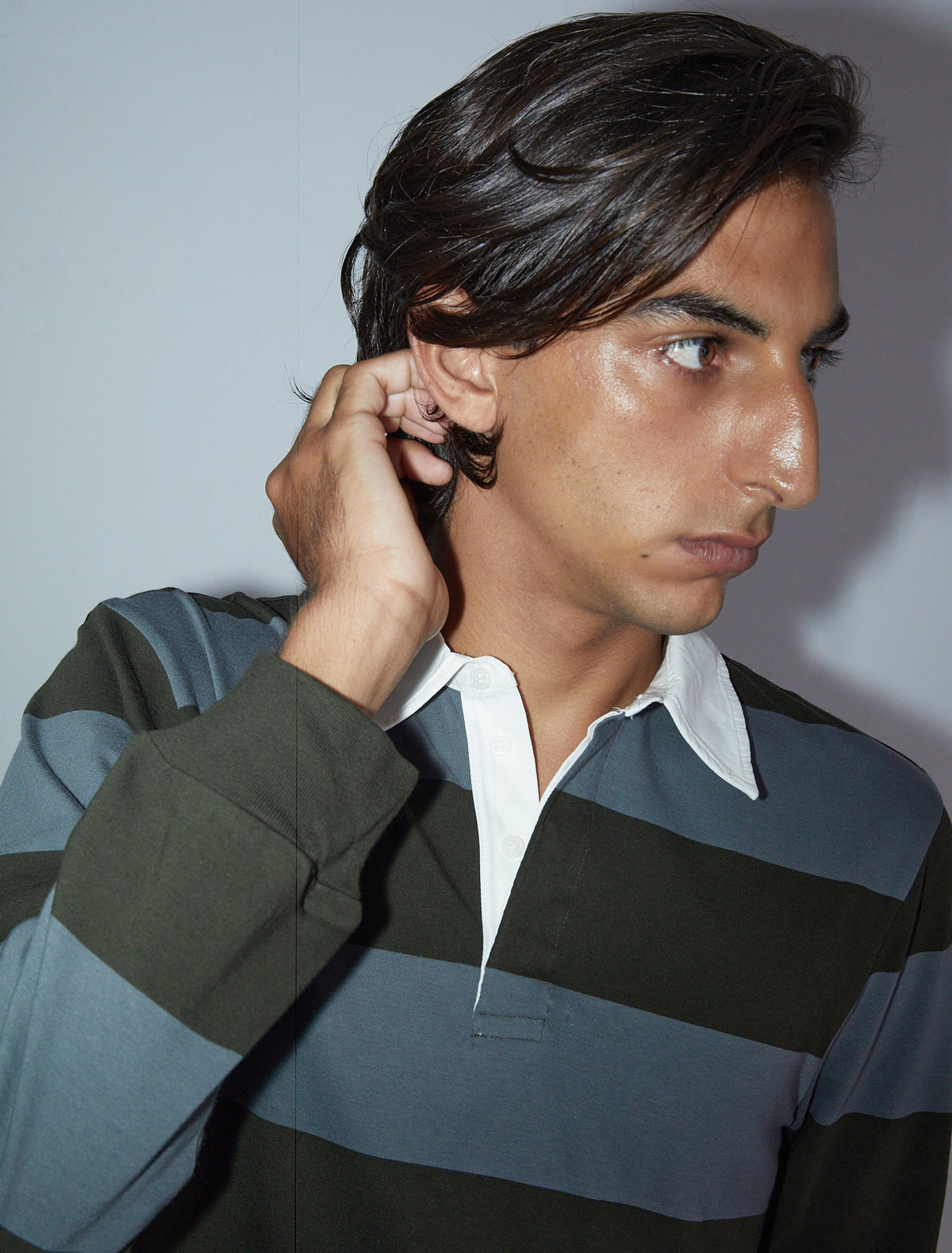 Susu men striped rugby polo style shirt khaki