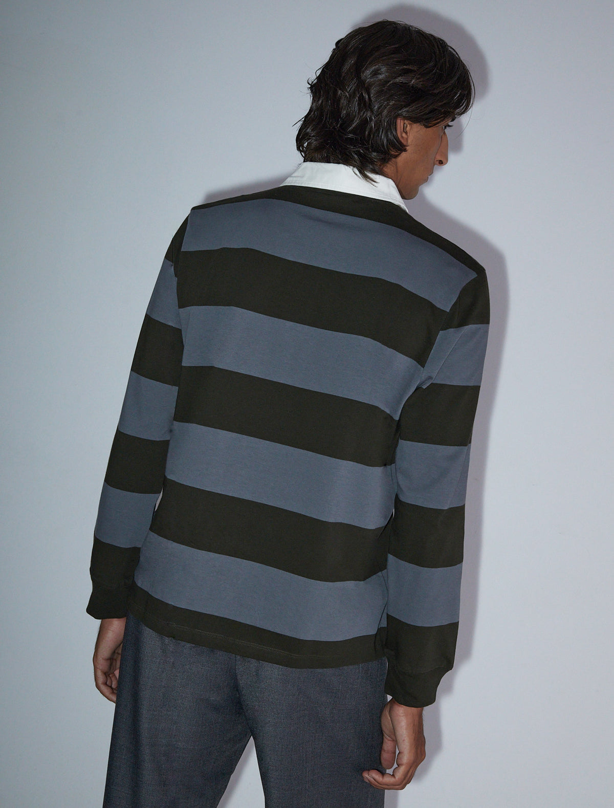 Susu men striped rugby polo style shirt khaki