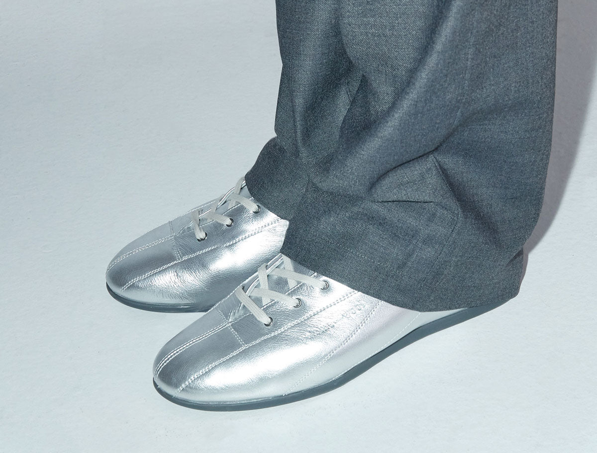 Miles laceup men leather sneakers rubber sole silver