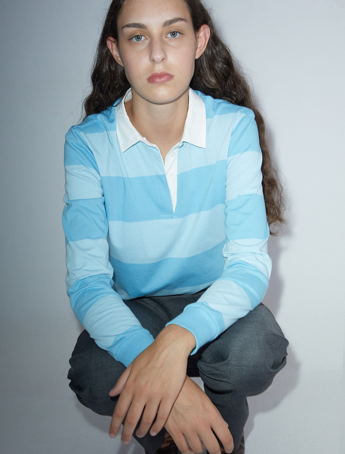 Susu striped rugby polo style shirt lightblue