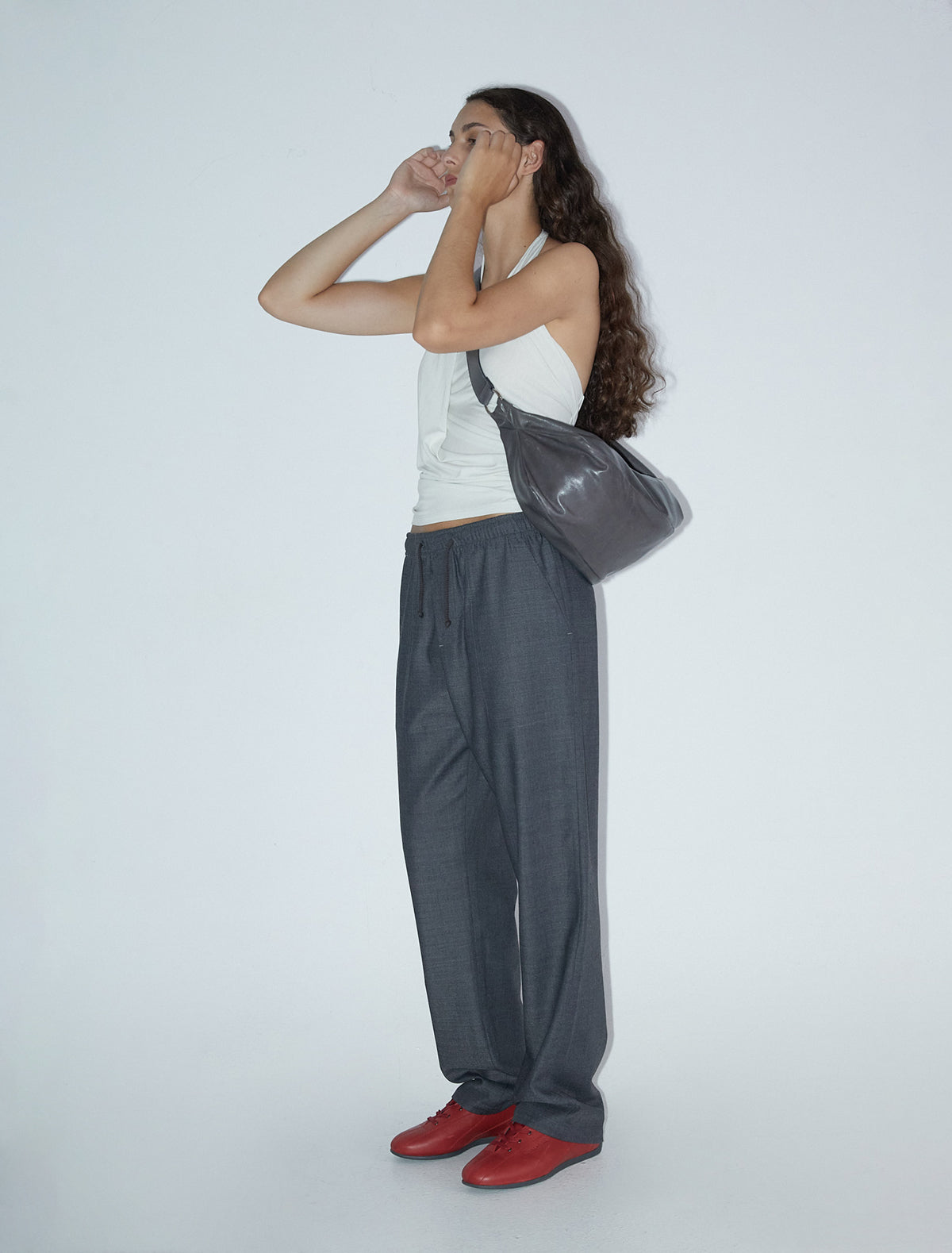 Dry elongated wrap around hobo style shoulder bag grey
