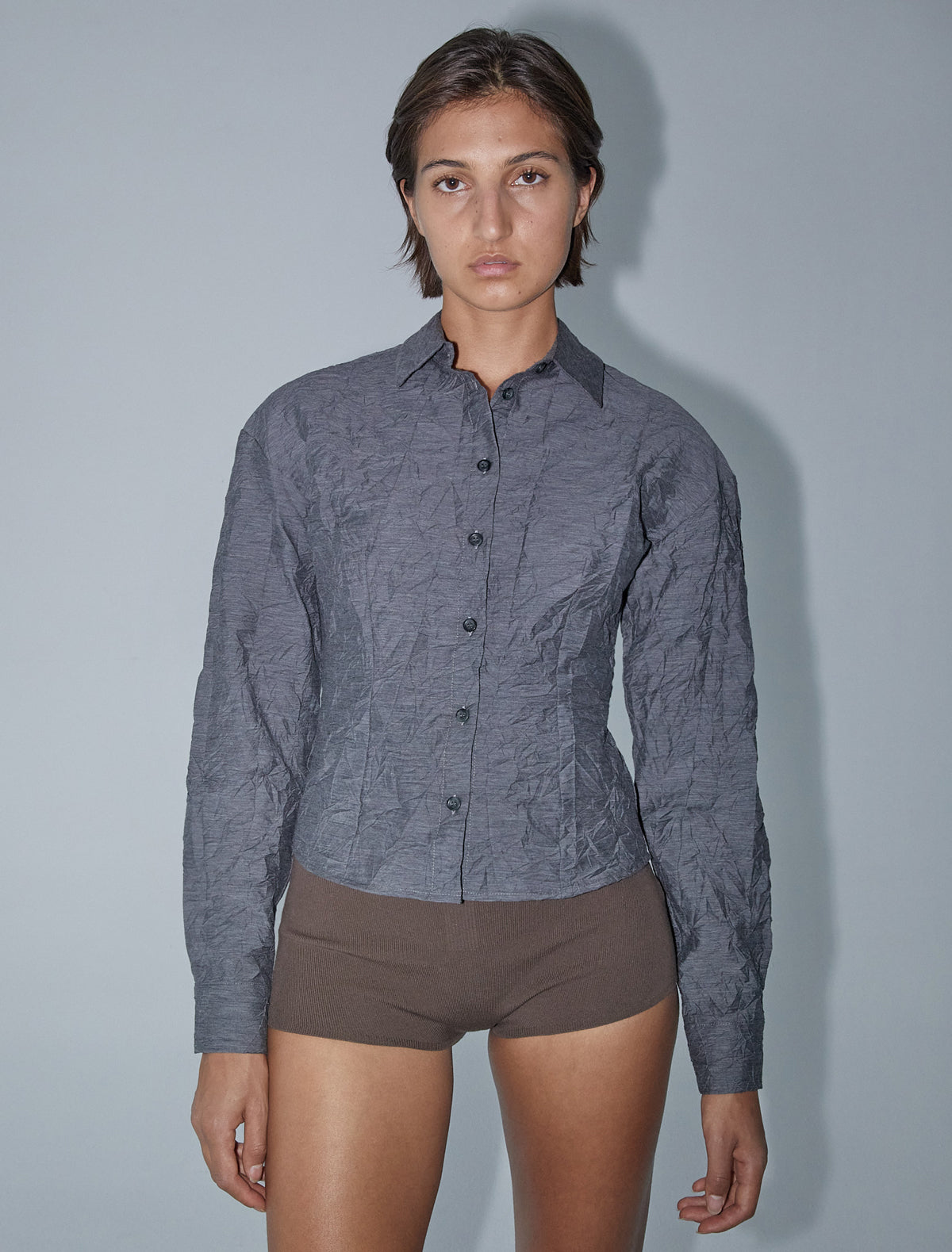 Magalita cotton crinckled fabric shirt buttons grey