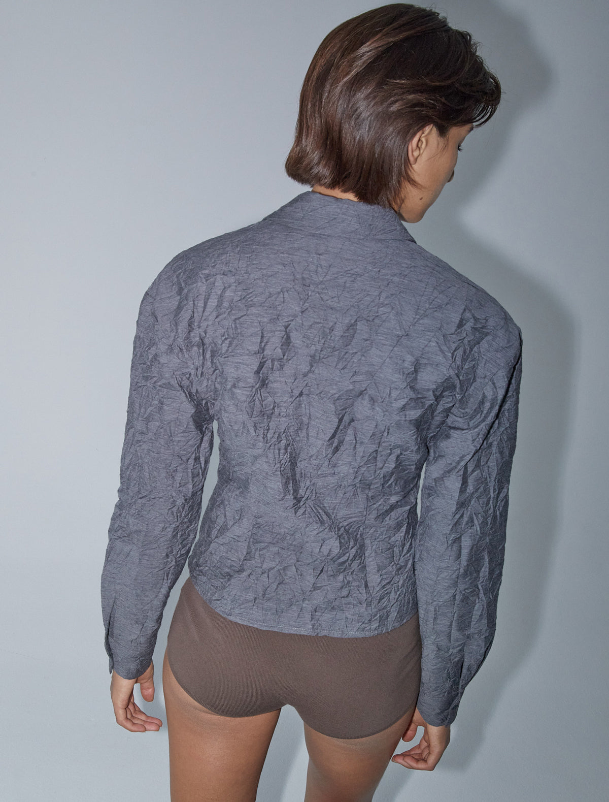 Magalita cotton crinckled fabric shirt buttons grey