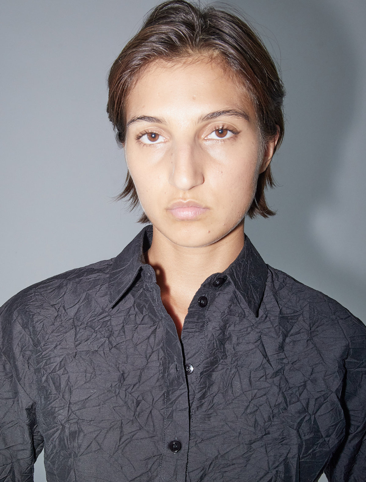 Magalita cotton crinckled fabric shirt buttons black