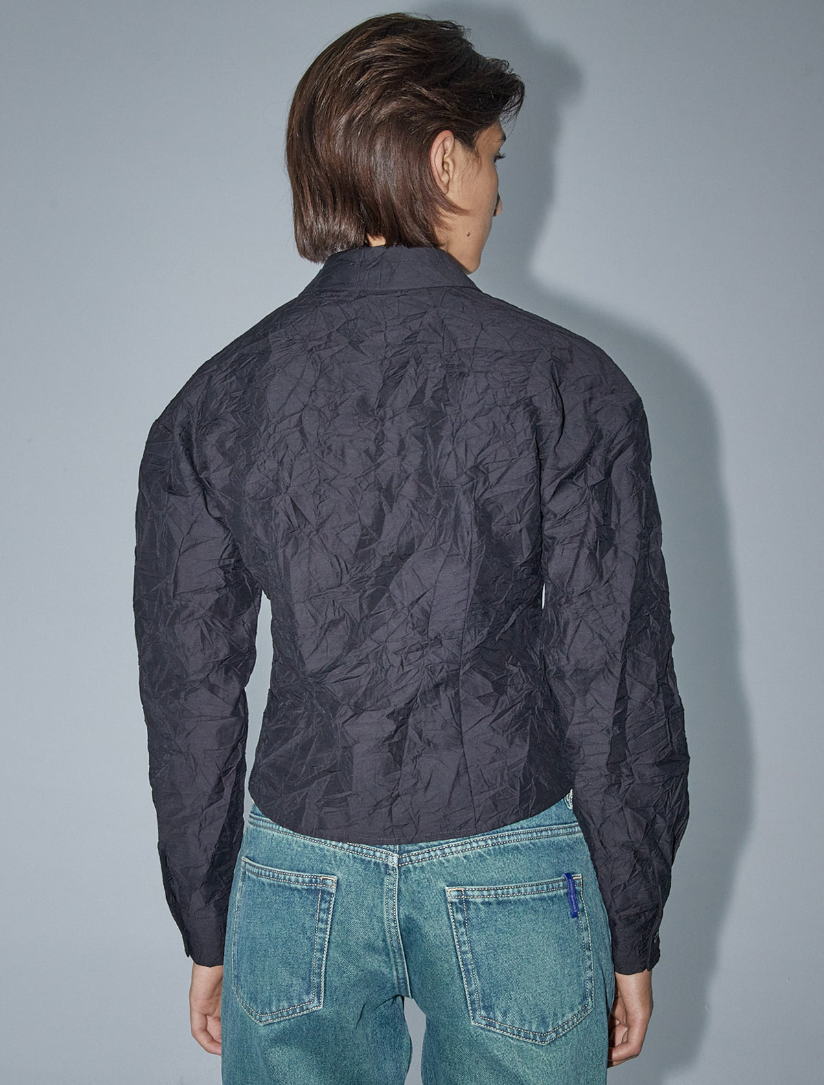 Magalita cotton crinckled fabric shirt buttons black