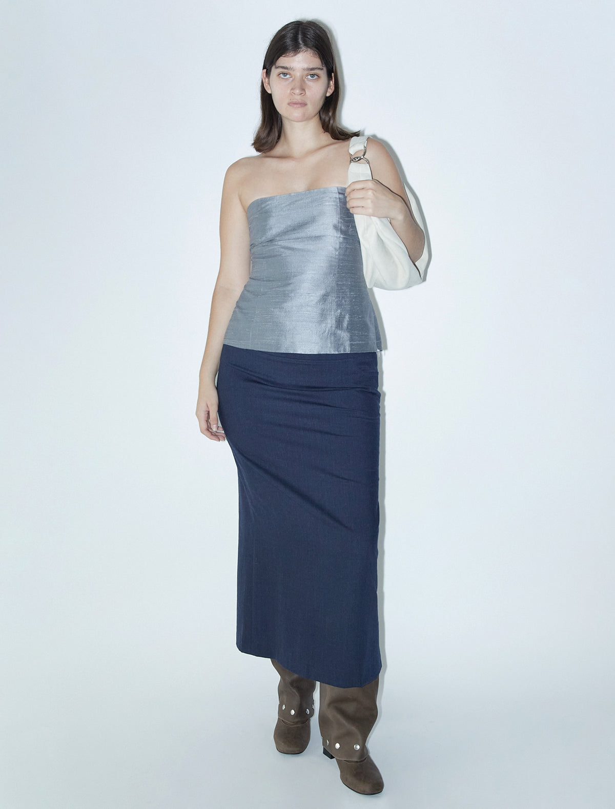 Agnes double layer silk bandeau top adjustable back grey
