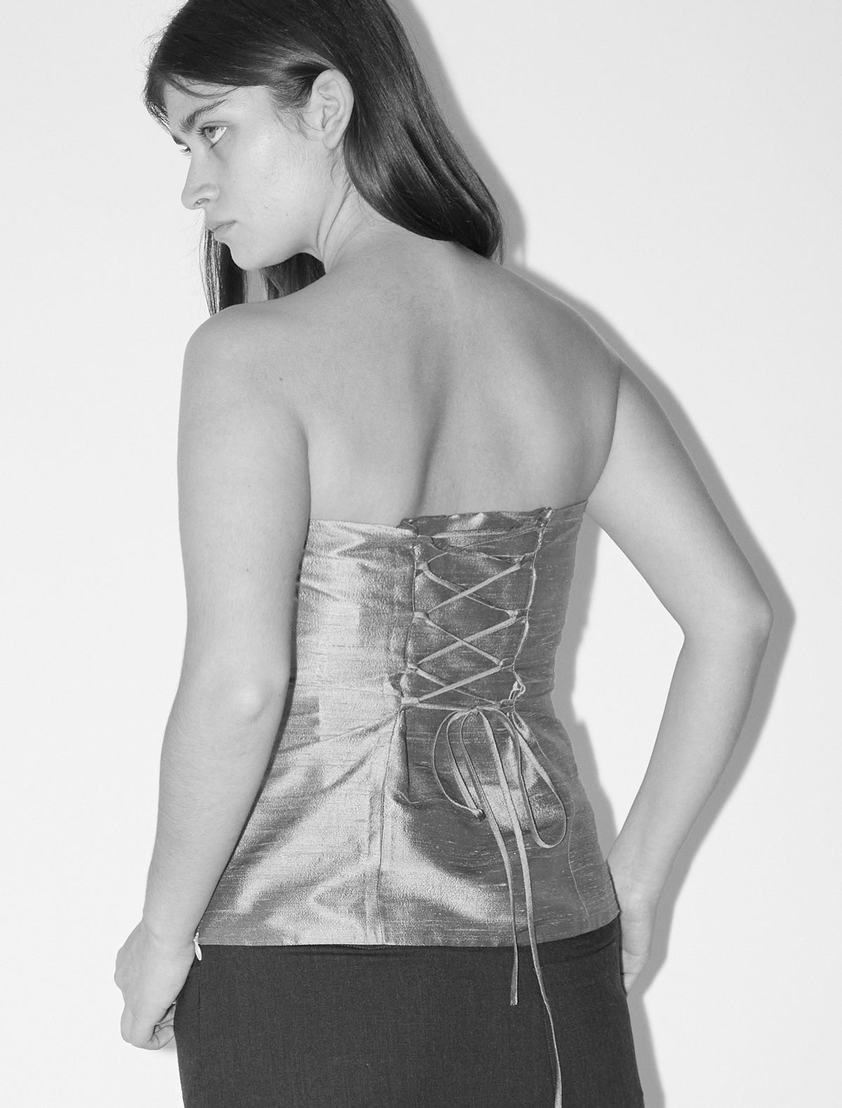 Agnes double layer silk bandeau top adjustable back grey