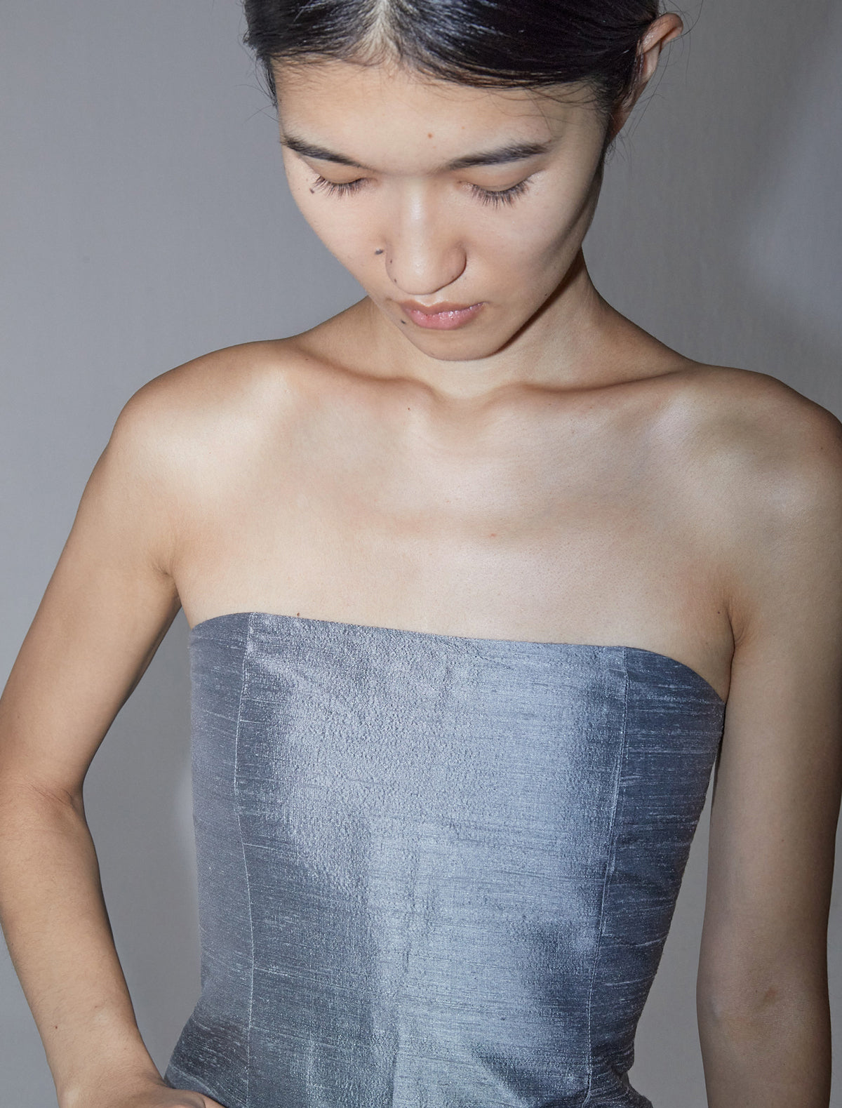 Agnes double layer silk bandeau top adjustable back grey