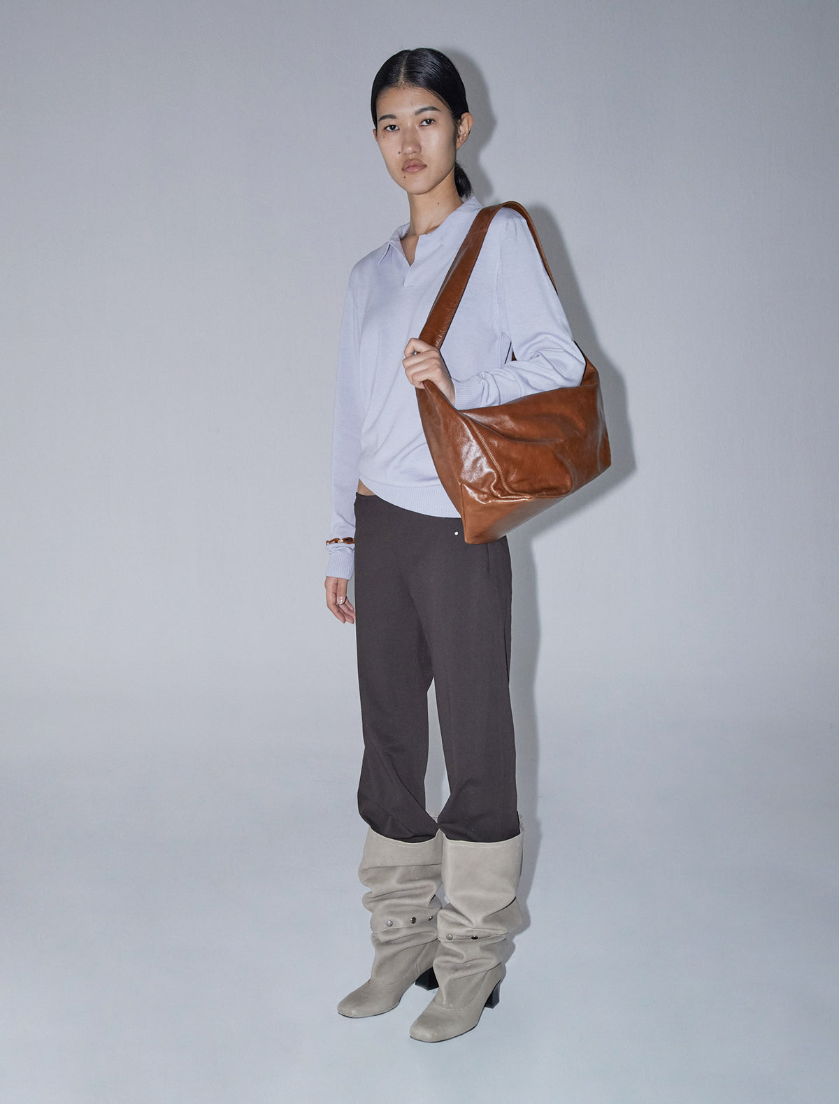 Lisa large leather bag wide handle brown