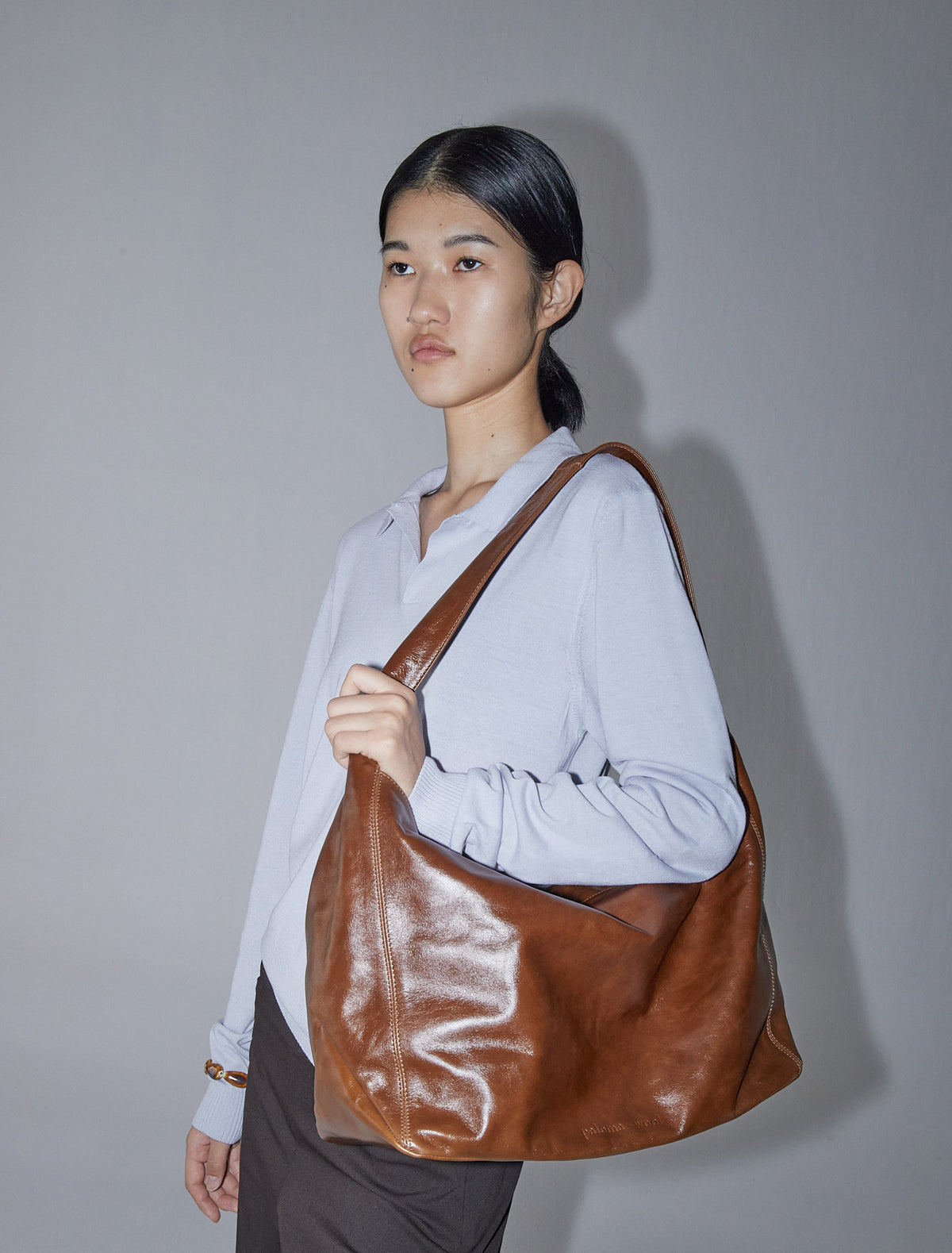 Lisa large leather bag wide handle brown