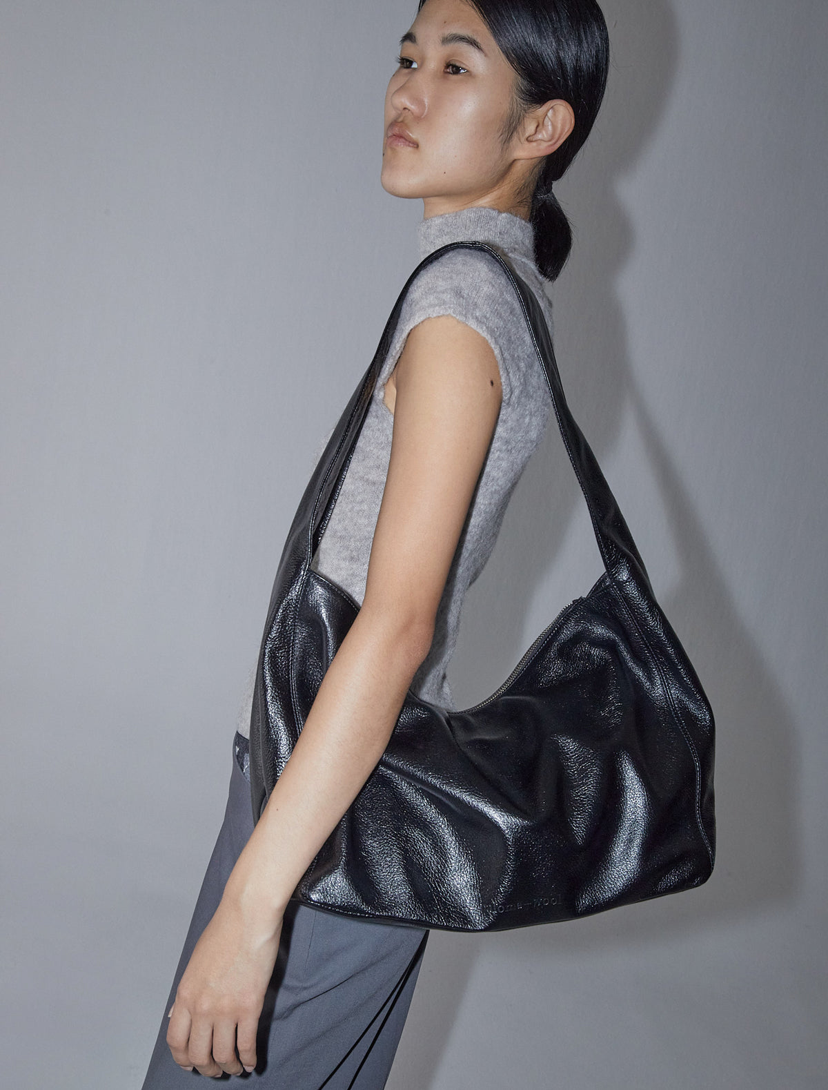 Lisa large leather bag wide handle black