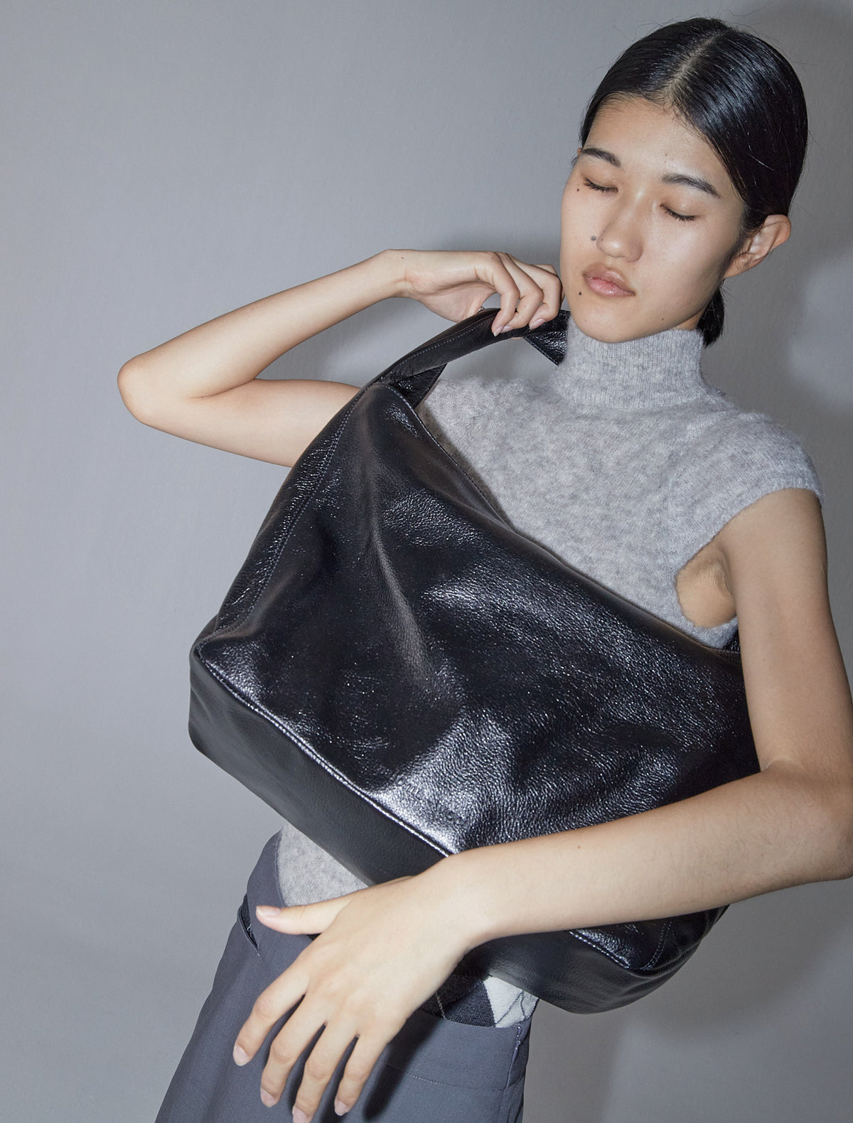 Lisa large leather bag wide handle black