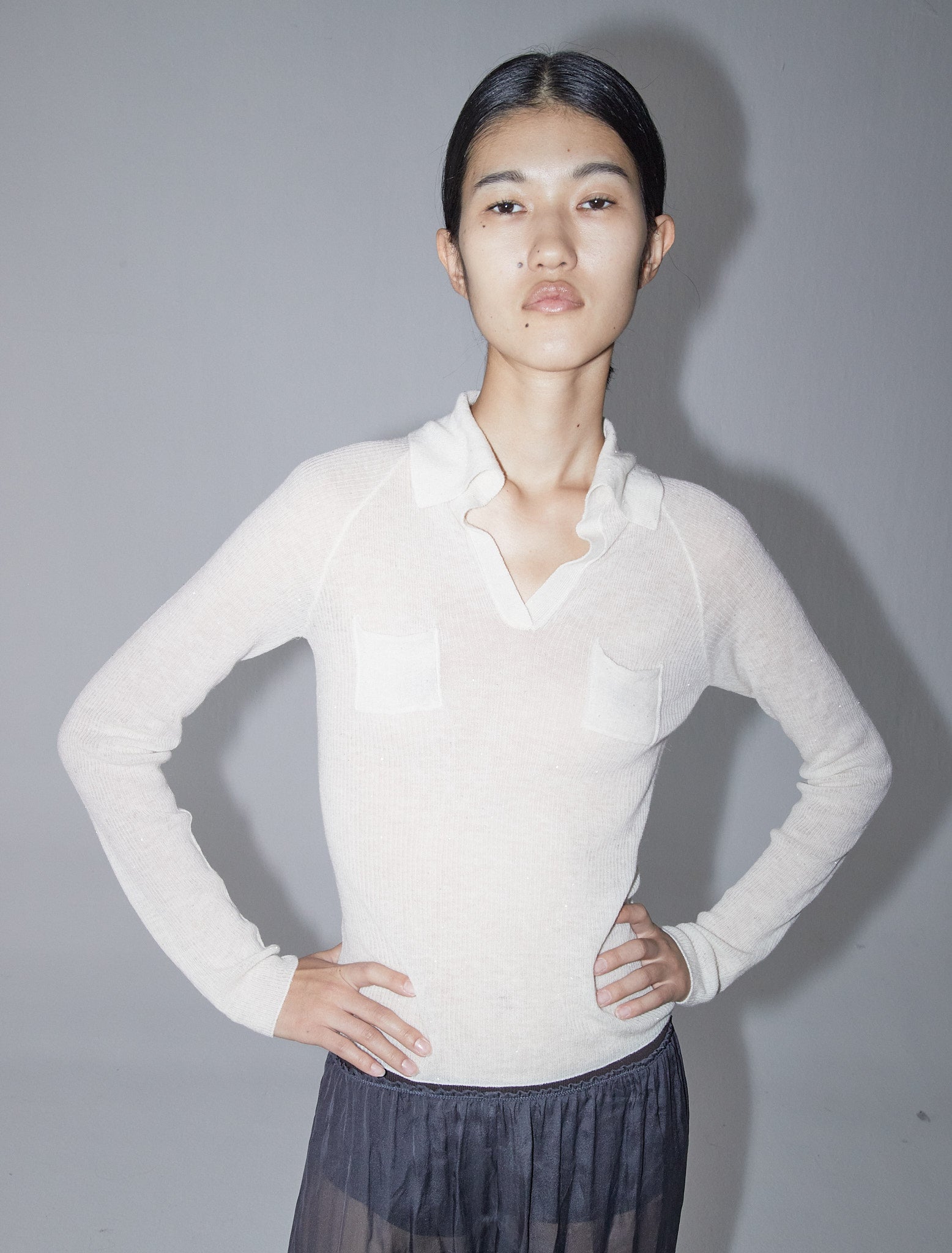 Saloma sheer long sleeved polo neck sequins