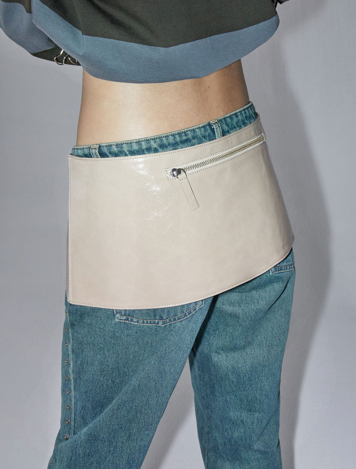 Paulina skirt style leather belt pockets beige