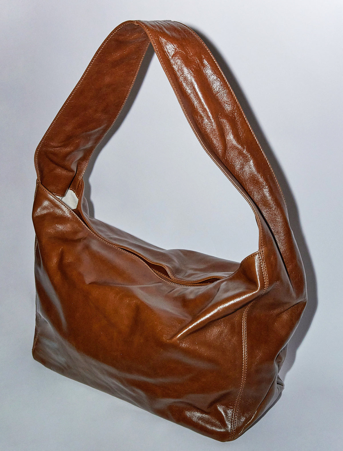 Lisa large leather bag wide handle brown
