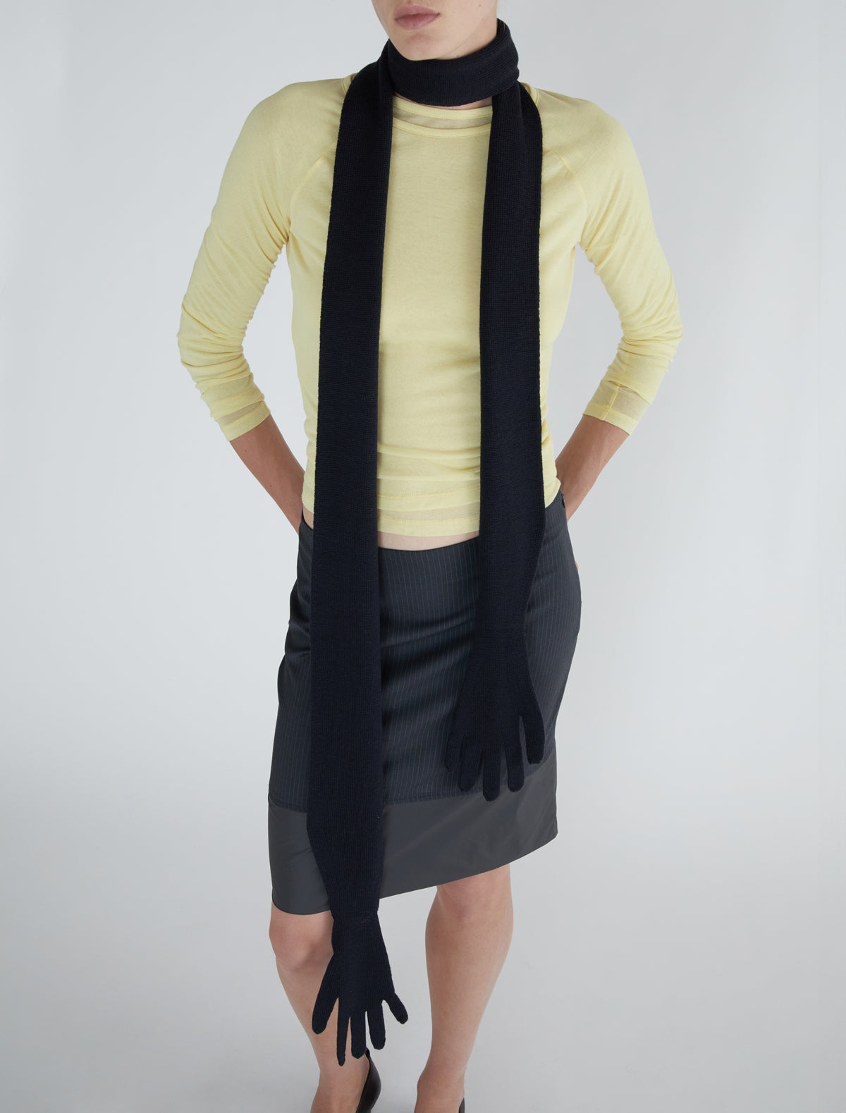 Hiro delicate sheer top embroidered hem yellow