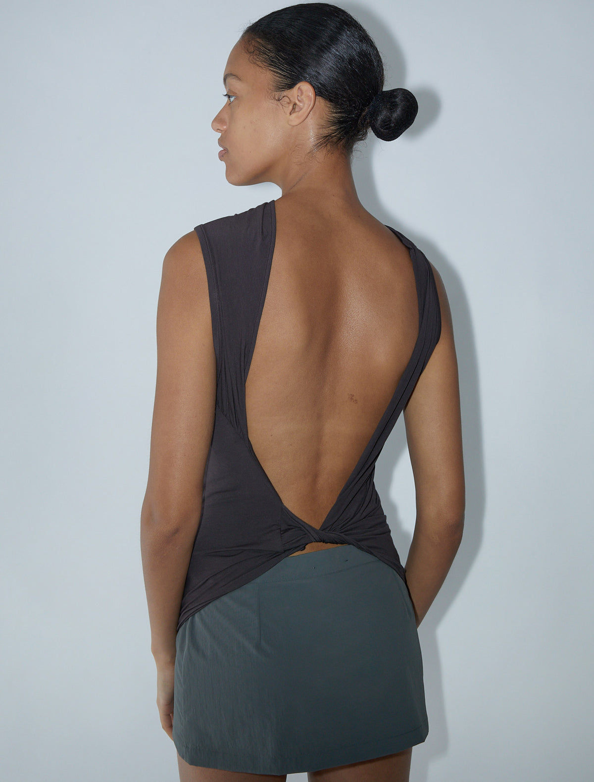 Duli asymmetrical sleeveless top open back brown