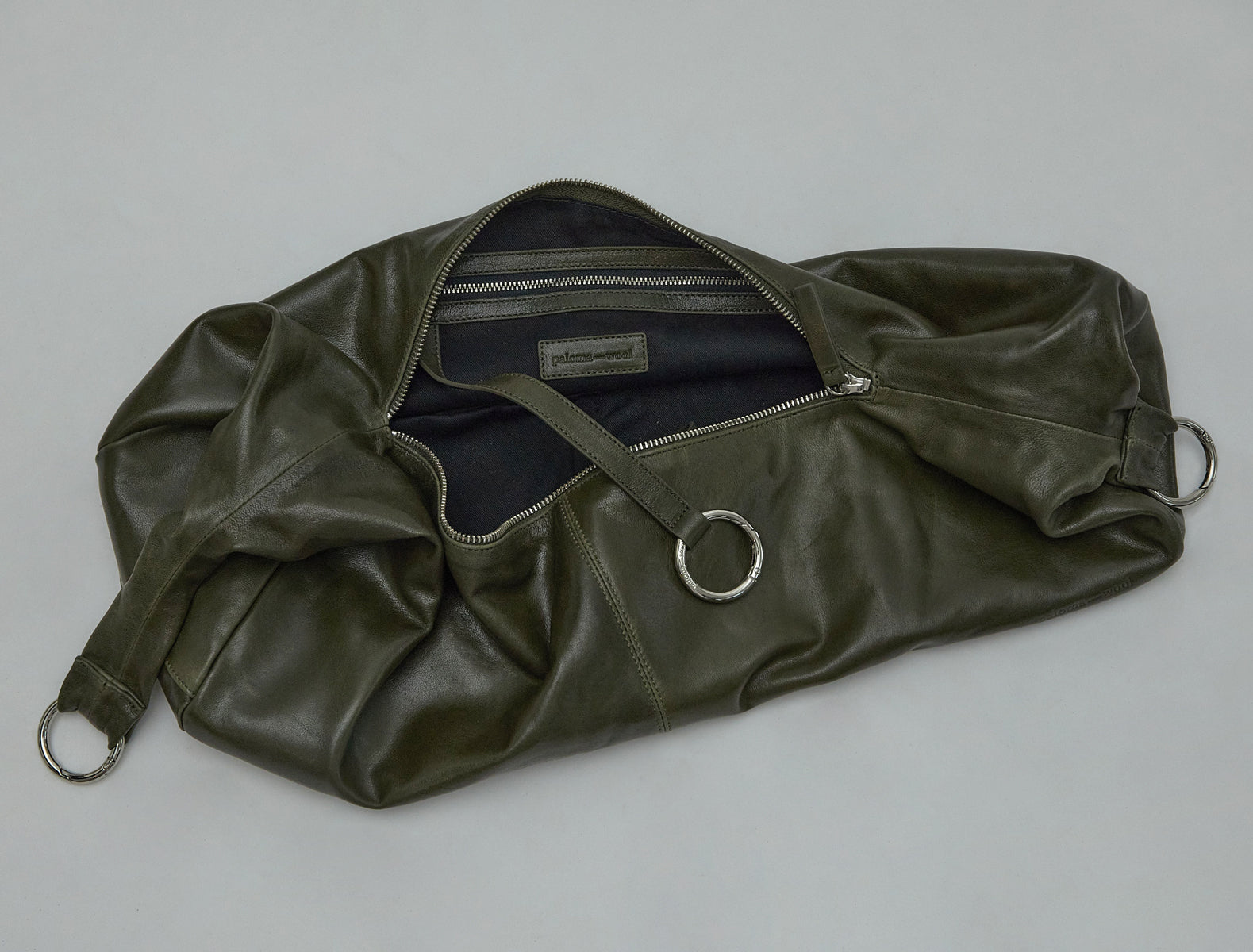 Dry elongated wrap around hobo style shoulder bag khaki