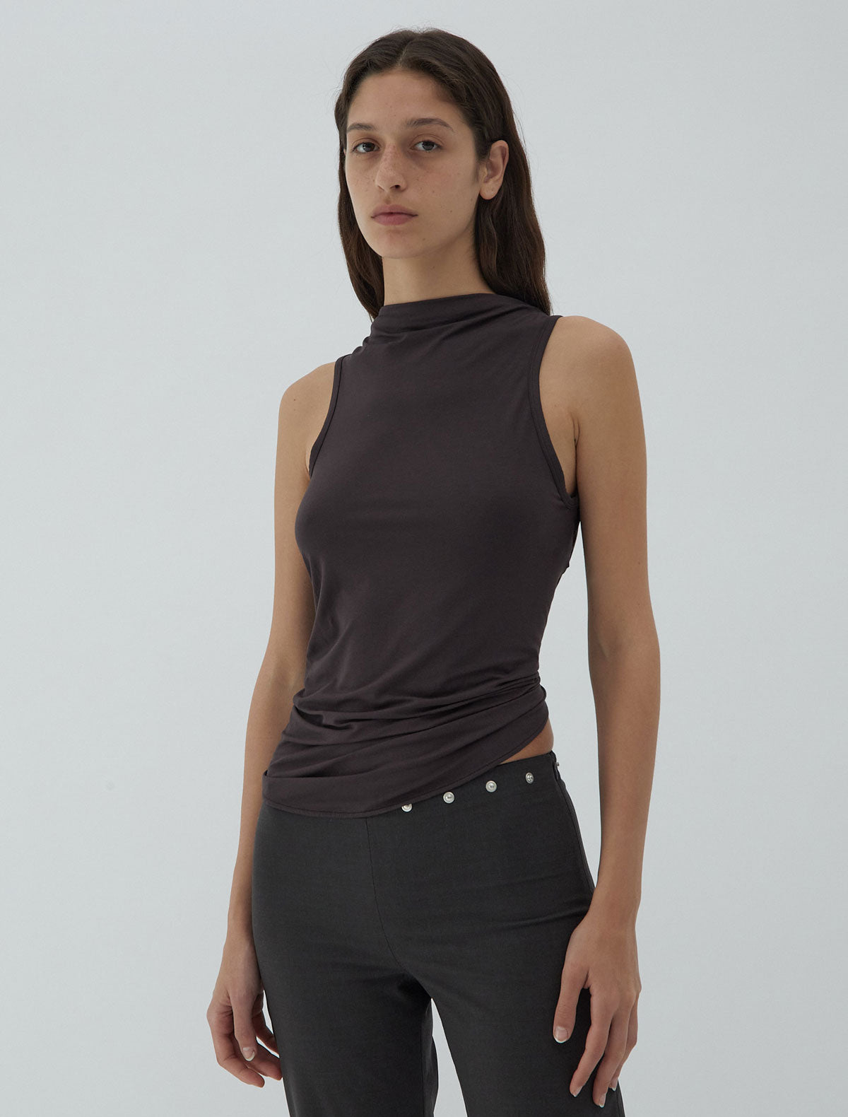 Duli asymmetrical sleeveless top open back brown