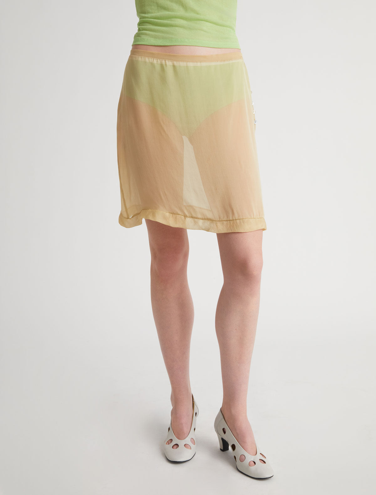ENOS SKIRT-Straight silk skirt with a ruffle detail at the bottom