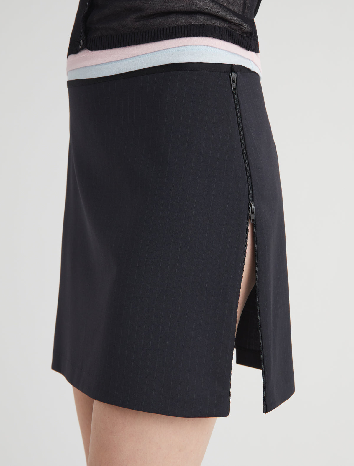 LUMIETI SKIRT-Pinstriped mini skirt with side zippers that open