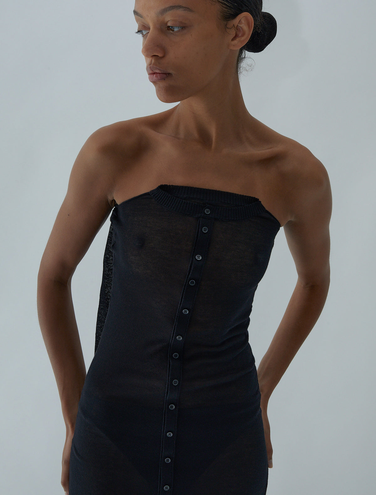 Folded button dress fitted bandeau decorative buttons folded cardigan