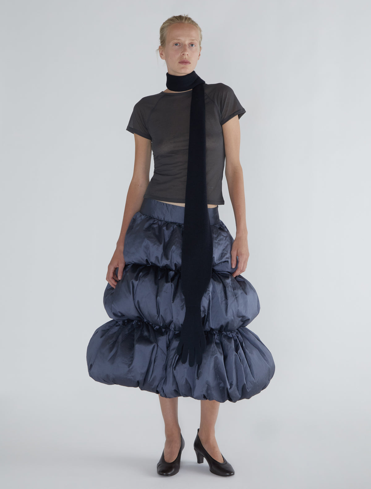 Omu delicate sheer top embroidery grey