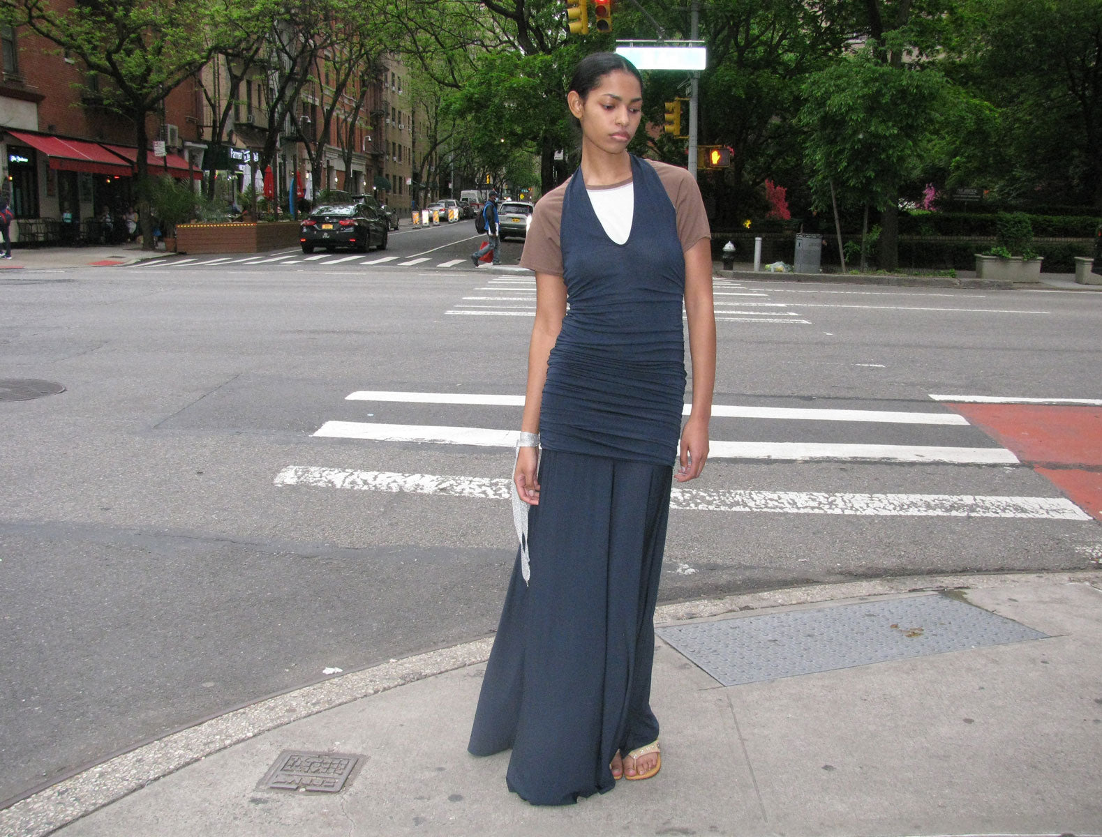Tilt sheer halter dress gathered sides