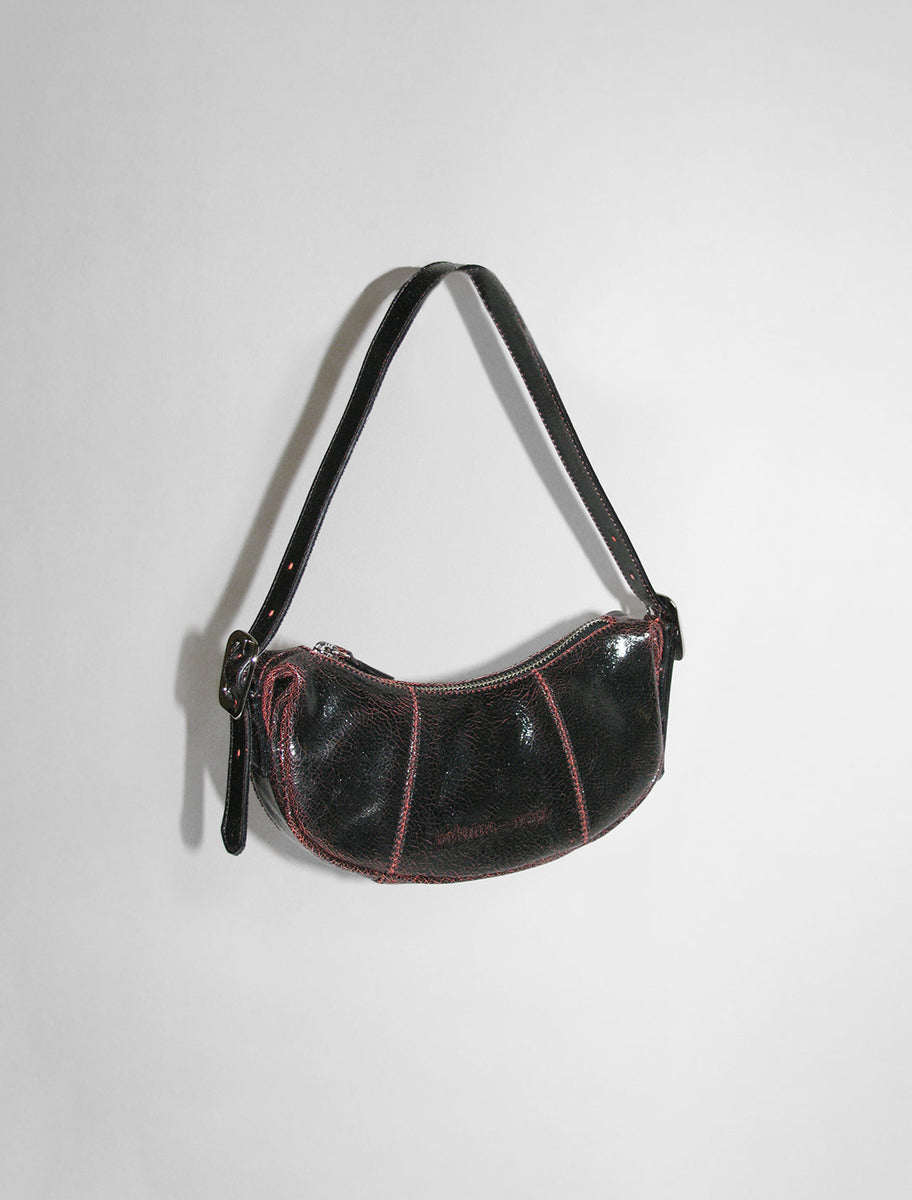 Mini bean leather embossed logo bag black