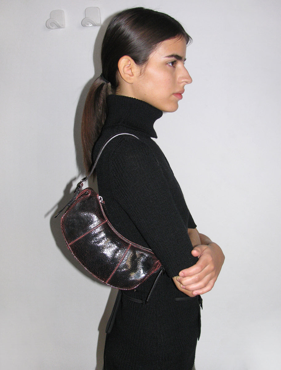 Mini bean leather embossed logo bag black