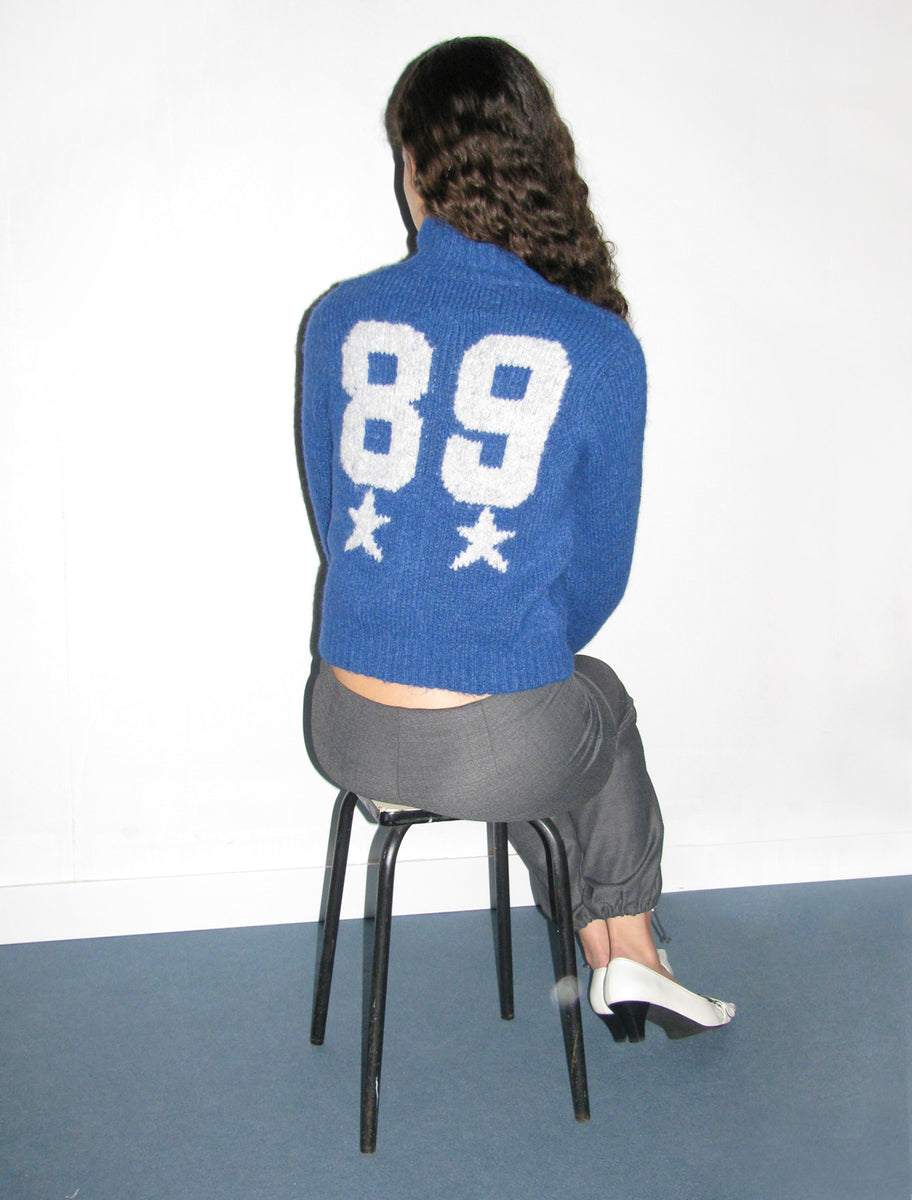 STADIUM-Soft knitted cardigan with '89' intarsia on the back and 