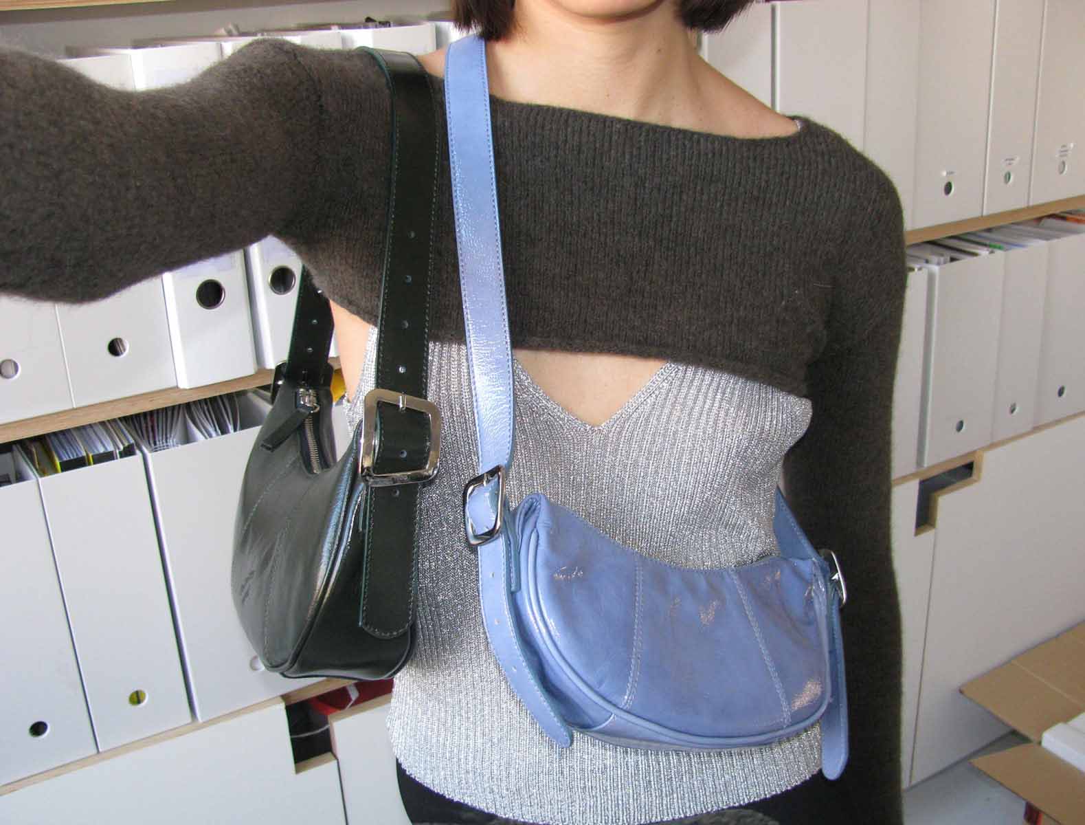 Mini bean leather embossed logo bag lavender