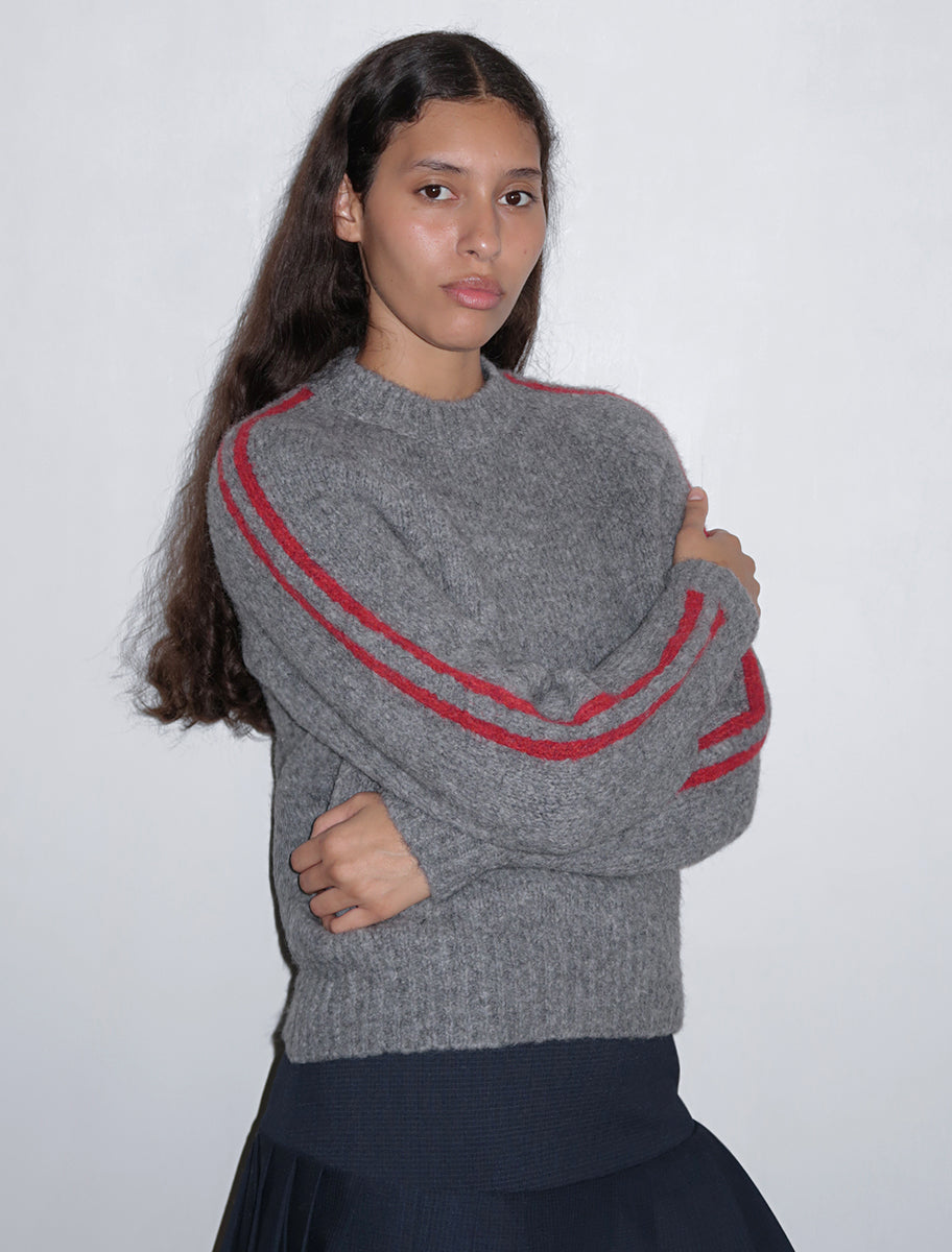 GRAND SLAM II-grey soft knitted sweater with sport runner seams on