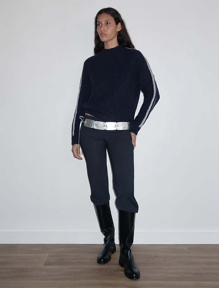 GRAND SLAM II-Navy soft knitted sweater with sport runner seams on