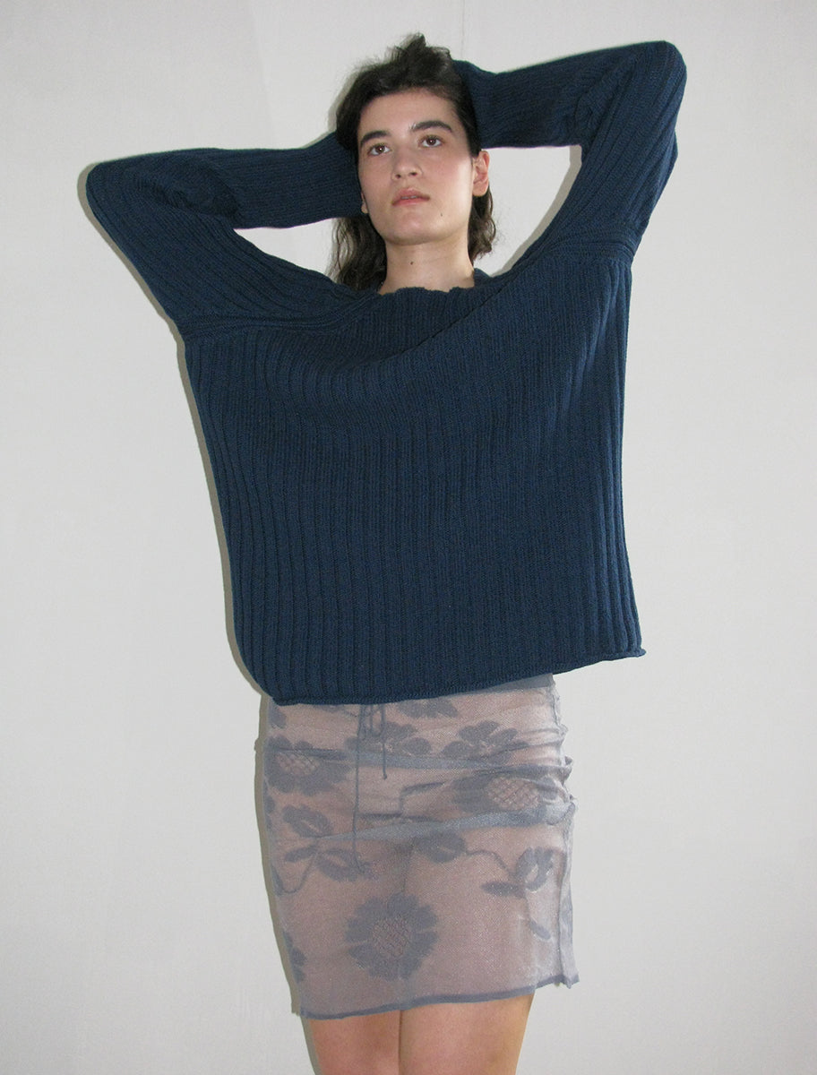 【paloma wool】スウェット SHIITAKE- Navy thick ribbed sweater with irregular bottom detail