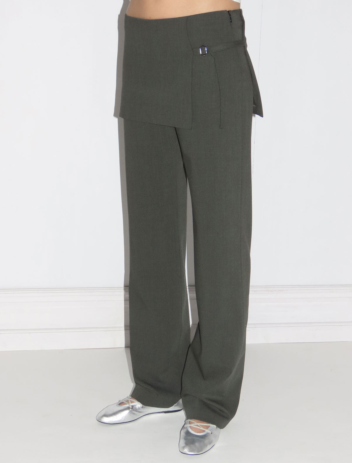 Archive mid rise pants overlapping mini skirt lightkhaki