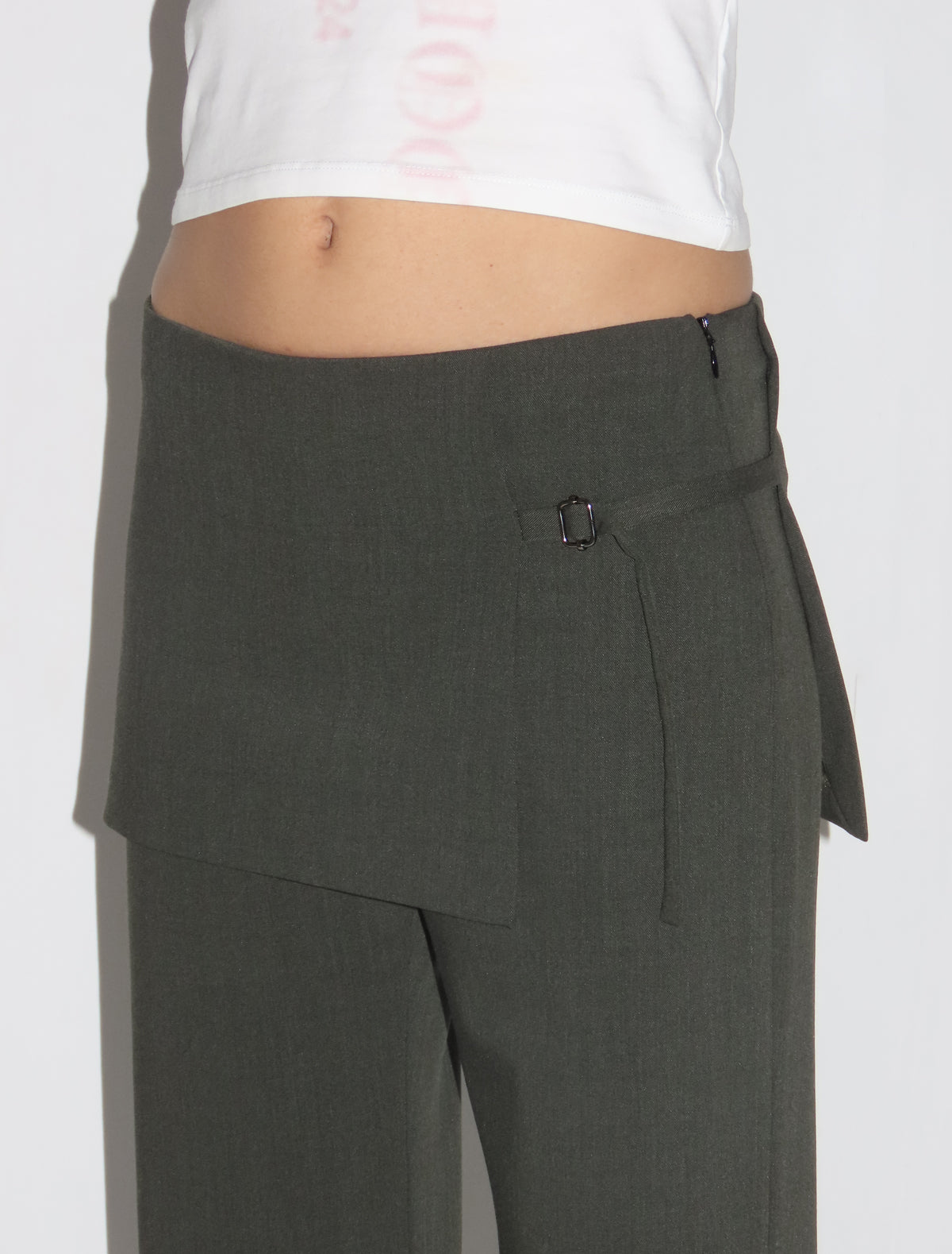 Archive mid rise pants overlapping mini skirt lightkhaki