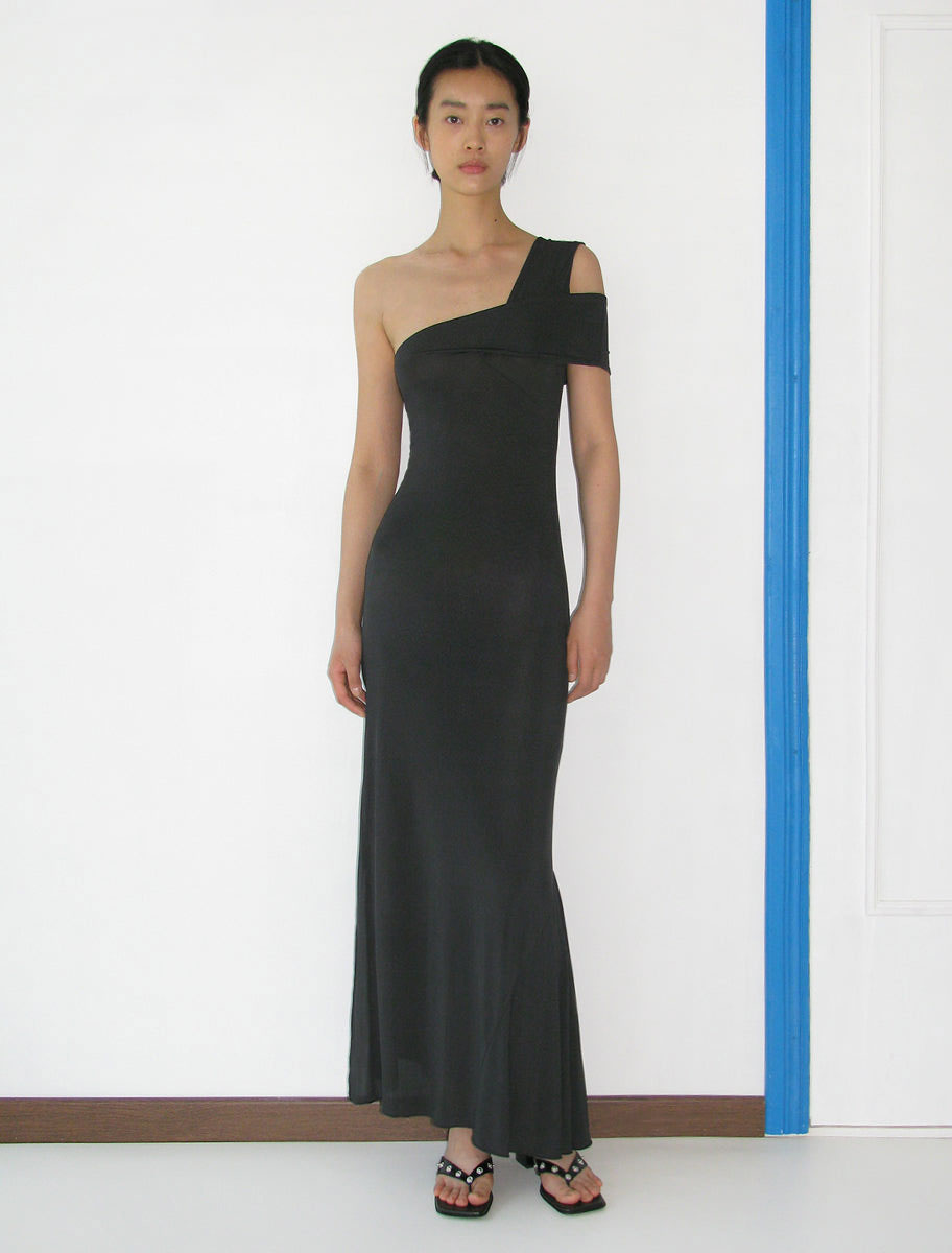 Long howa sheer asymmetric long dress crossed straps