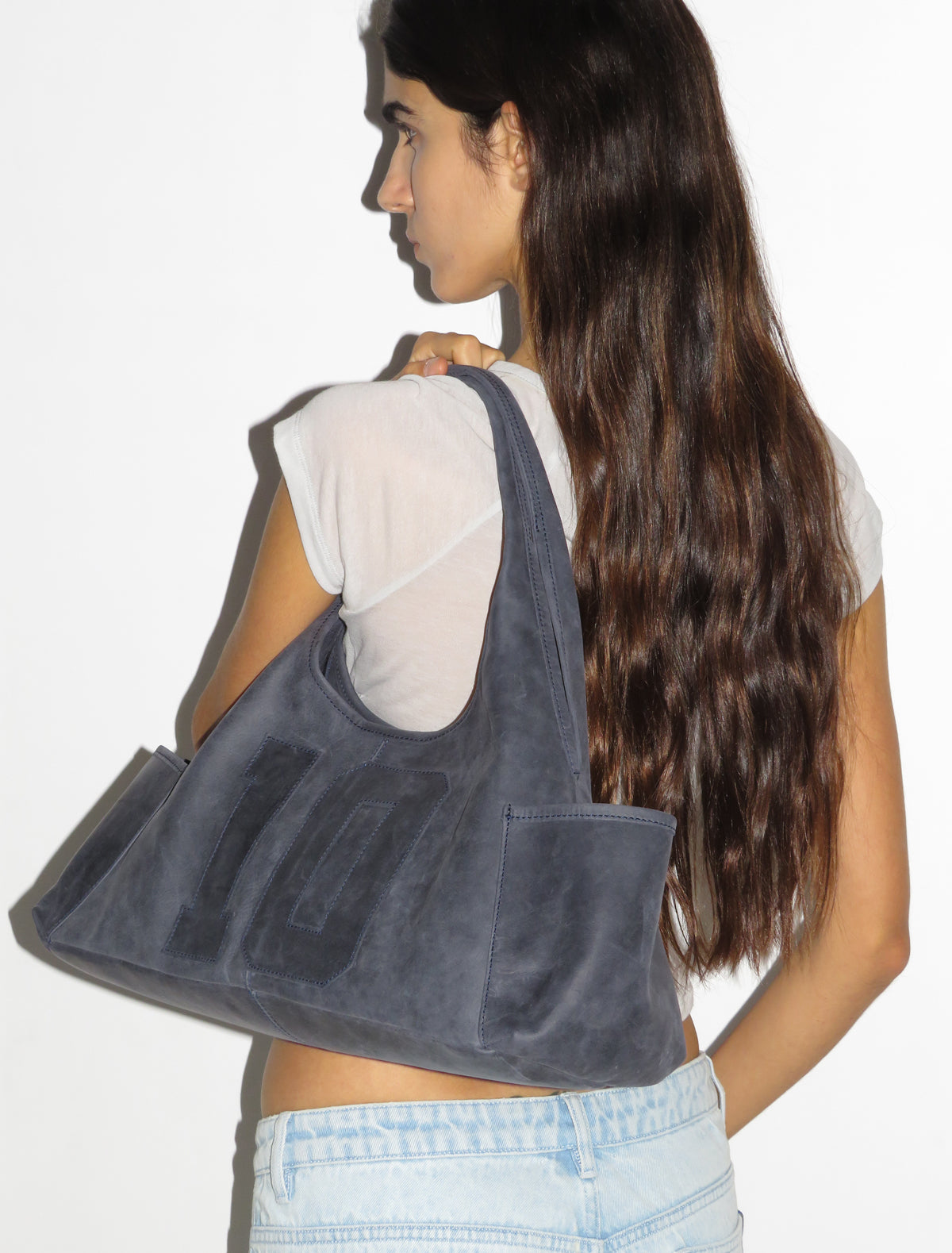 10years shoulder bag leather patch greyishblue