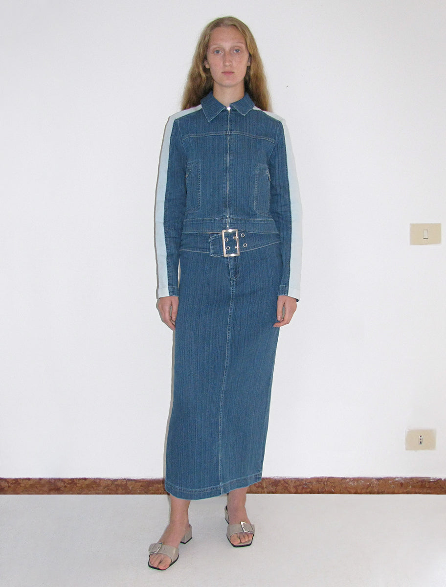 Viri low rise elastic denim long skirt