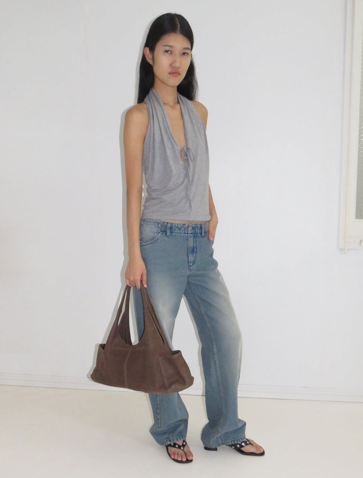 Querida pockets triangular shoelder bag brown