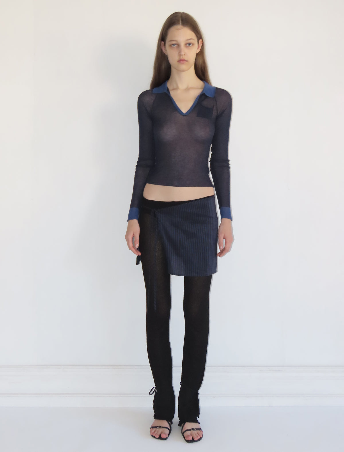 Torrentbo delicate sheer knitted polo blue